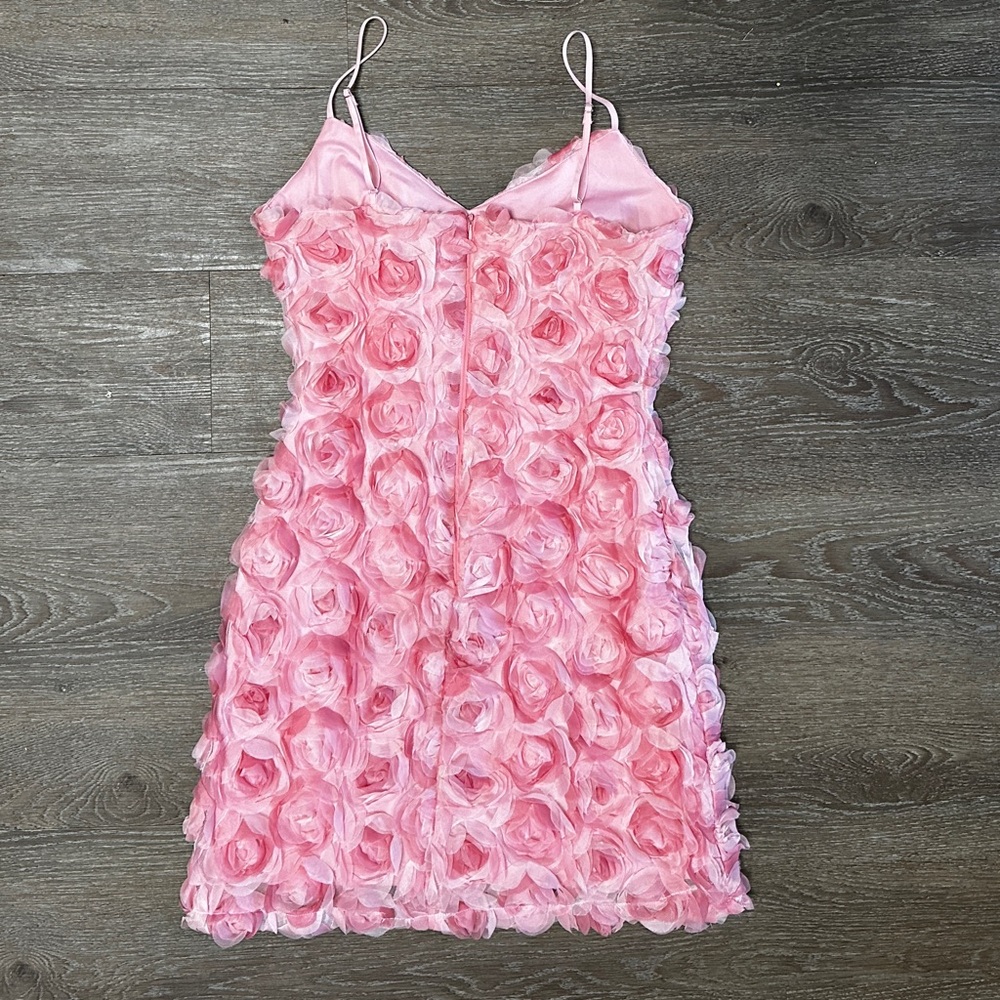 Lulu's Pink Rose Applique Spaghetti Strap Dress - Picture 2 of 6